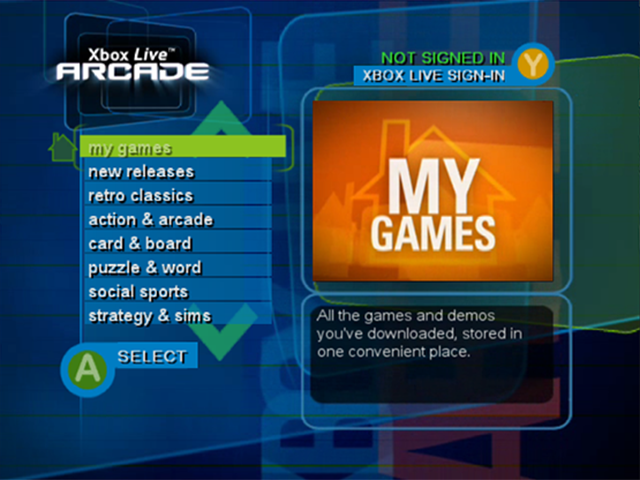 Xbox Live Arcade title screen for Xbox