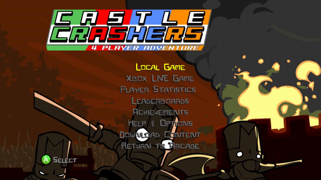 Castle Crashers title screen for Xbox 360