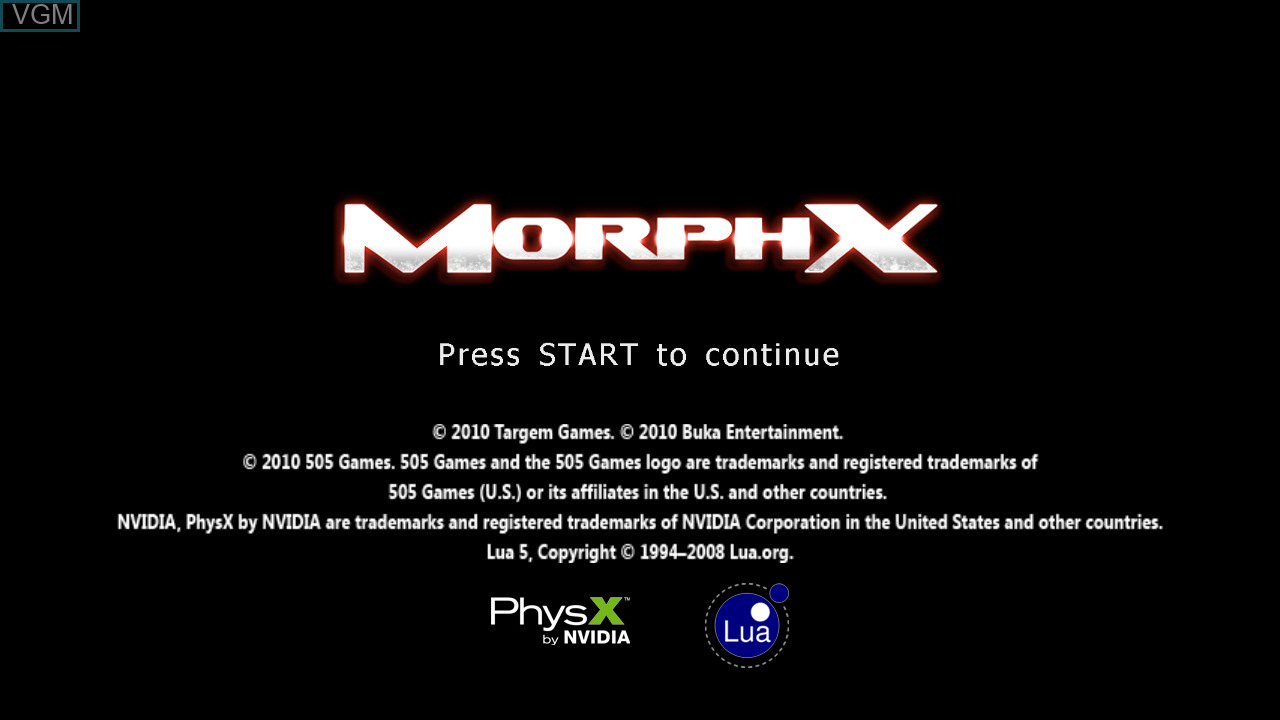 MorphX title screen for Xbox 360