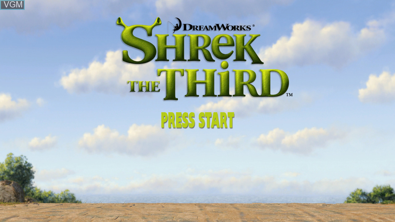 Shrek the Third [Platinum Hits] title screen for Xbox 360