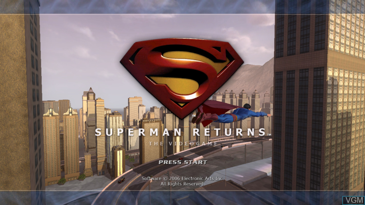 Superman Returns title screen for Xbox 360