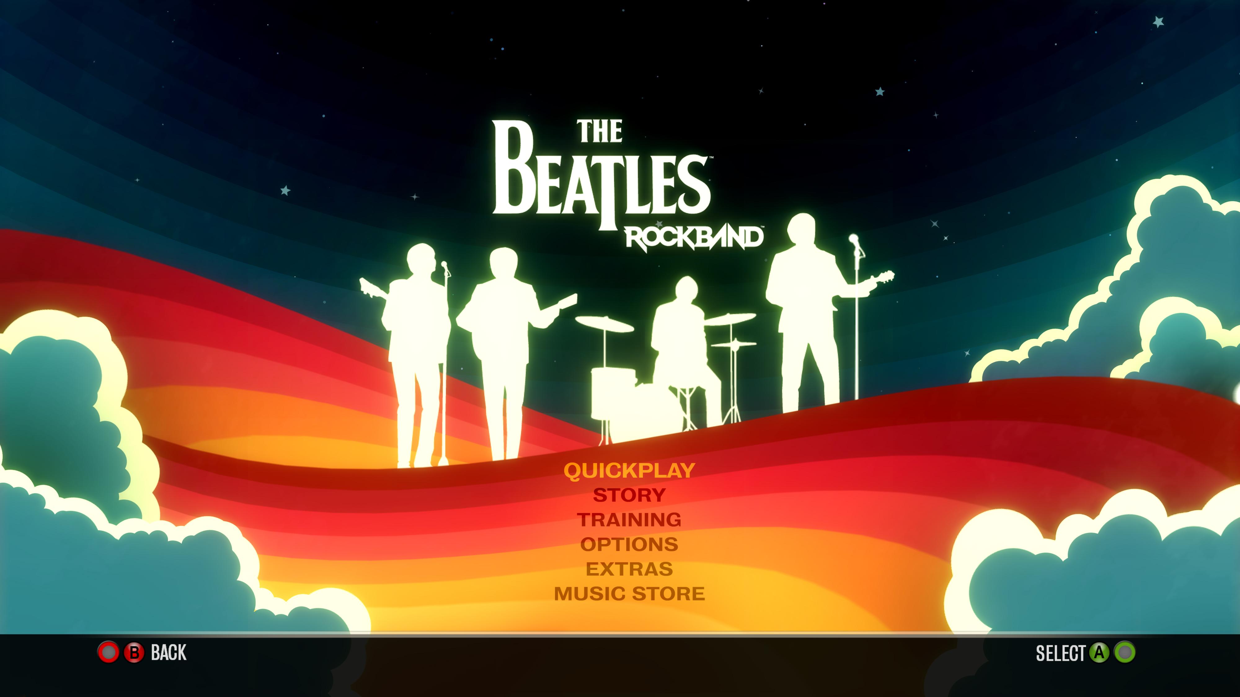 The Beatles: Rock Band title screen for Xbox 360