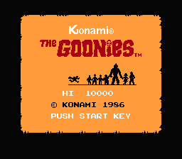 The Goonies title screen for Famicom Disk System