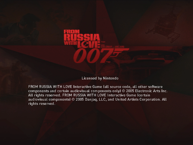 007 From Russia With Love title screen for Gamecube