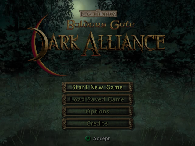 Baldur's Gate Dark Alliance title screen for Gamecube