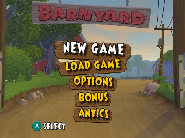 Barnyard title screen for Gamecube