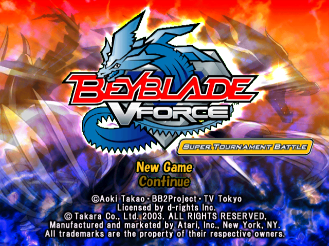 Beyblade V Force title screen for Gamecube