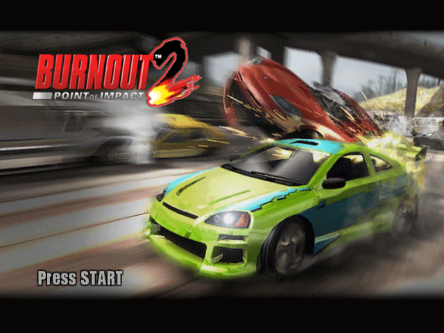 Burnout 2 Point of Impact title screen for Gamecube