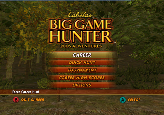 Cabela's Big Game Hunter 2005 Adventures title screen for Gamecube