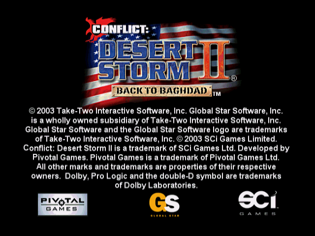 Conflict Desert Storm 2 title screen for Gamecube