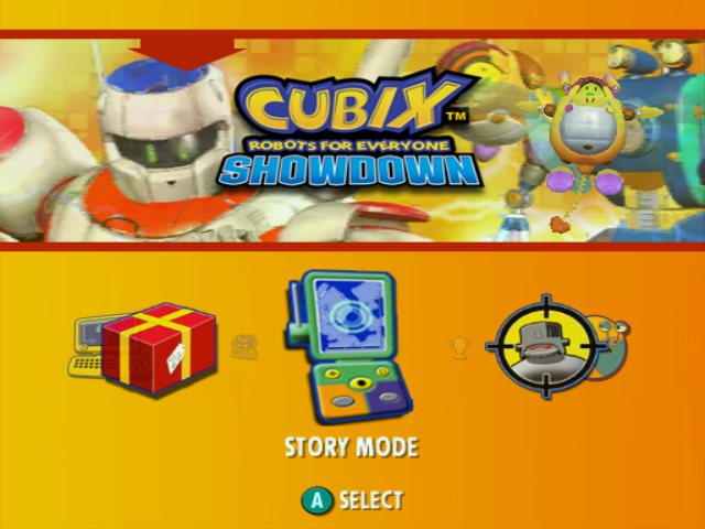 Cubix Robots For Everyone Showdown title screen for Gamecube