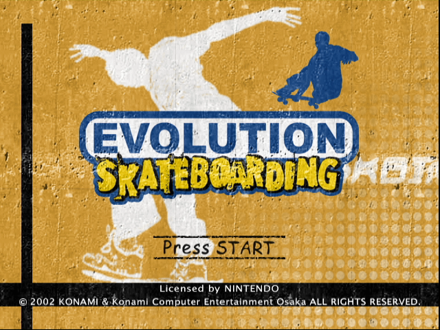 Evolution Skateboarding title screen for Gamecube