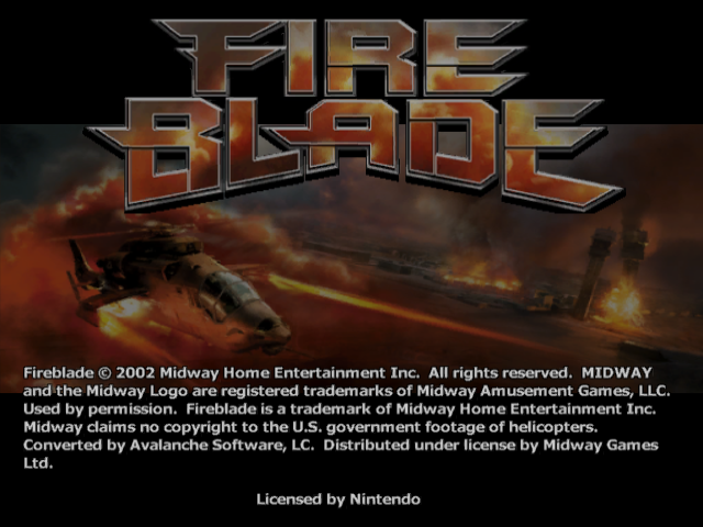 Fire Blade title screen for Gamecube