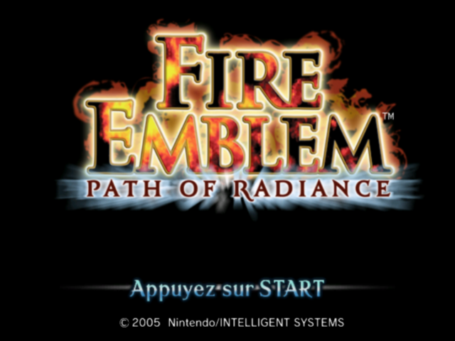Fire Emblem Path of Radiance title screen for Gamecube