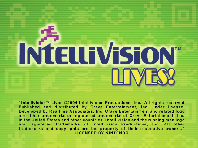 Intellivision Lives title screen for Gamecube
