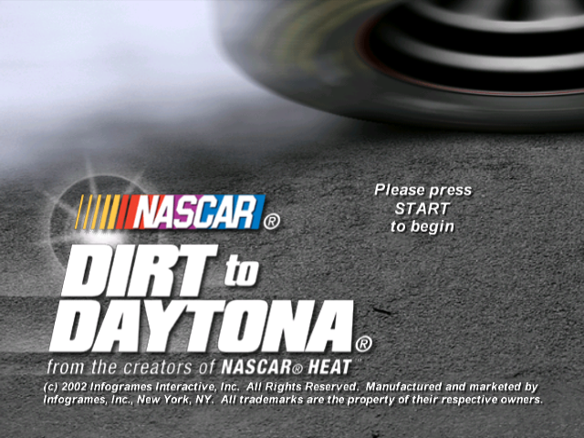 NASCAR Dirt to Daytona title screen for Gamecube