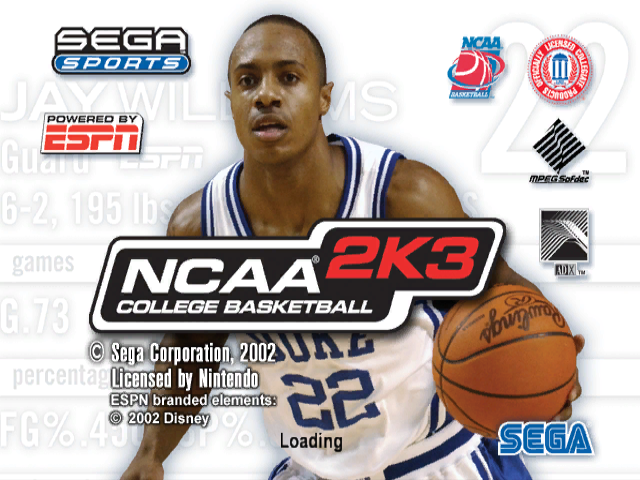 NCAA College Basketball 2K3 title screen for Gamecube