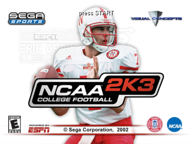 NCAA College Football 2K3 title screen for Gamecube