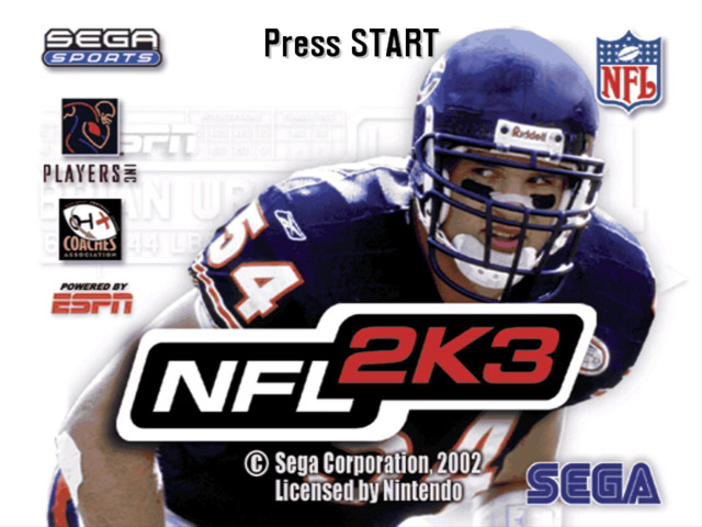 NFL 2K3 title screen for Gamecube