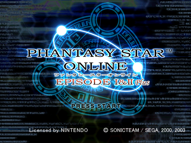 Phantasy Star Online Episode I&II title screen for Gamecube