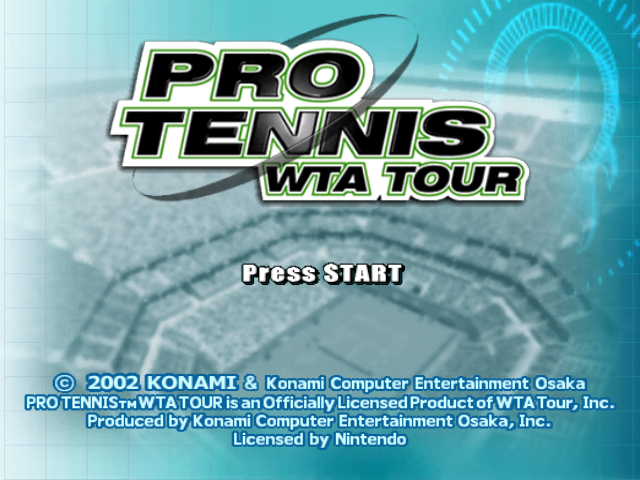 Pro Tennis WTA Tour title screen for Gamecube