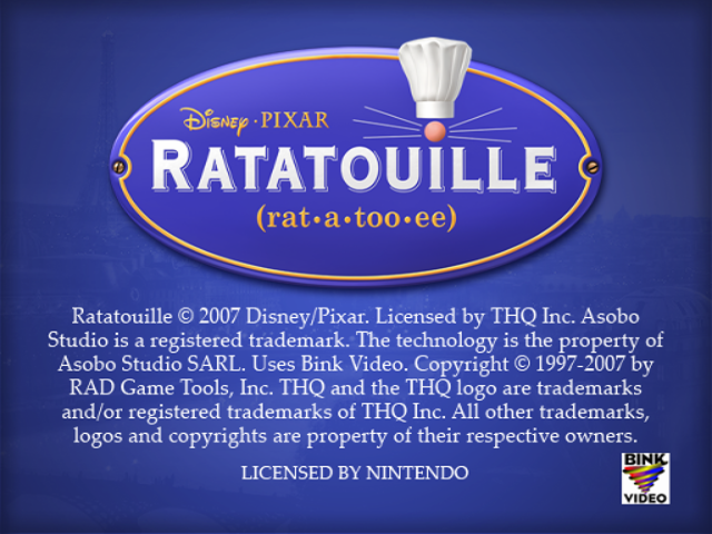 Ratatouille title screen for Gamecube