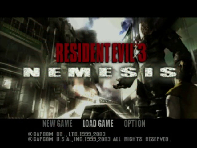 Resident Evil 3 Nemesis title screen for Gamecube