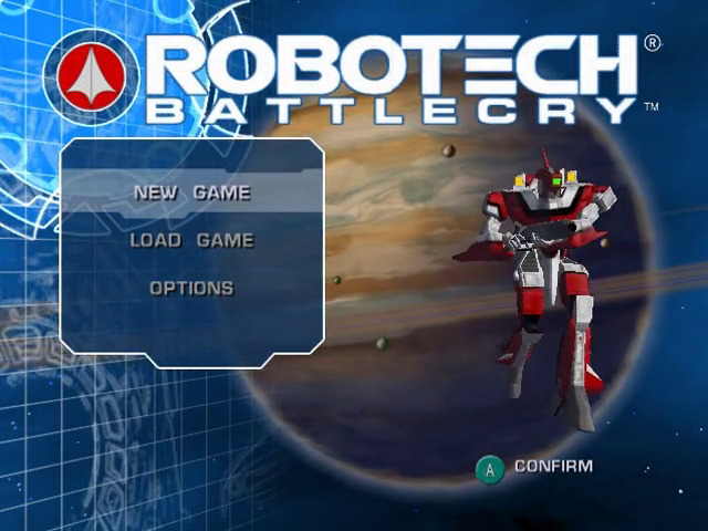 Robotech Battlecry title screen for Gamecube