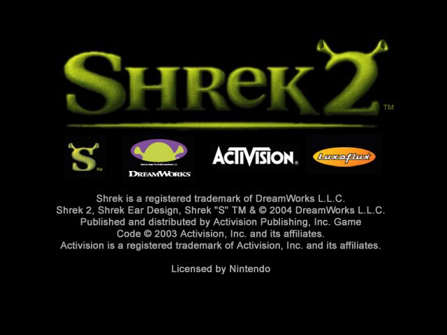Shrek 2 title screen for Gamecube