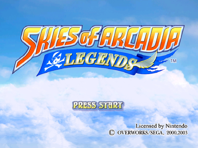 Skies of Arcadia Legends title screen for Gamecube