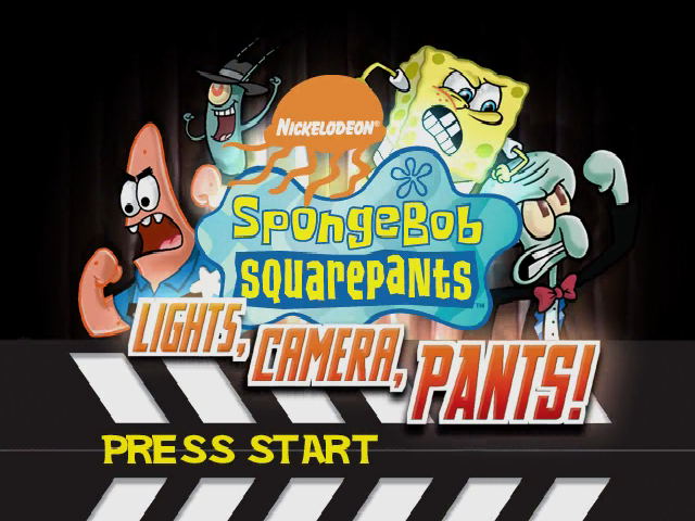 SpongeBob SquarePants Lights Camera Pants title screen for Gamecube