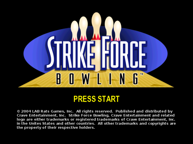 Strike Force Bowling title screen for Gamecube