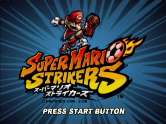 Super Mario Strikers title screen for Gamecube