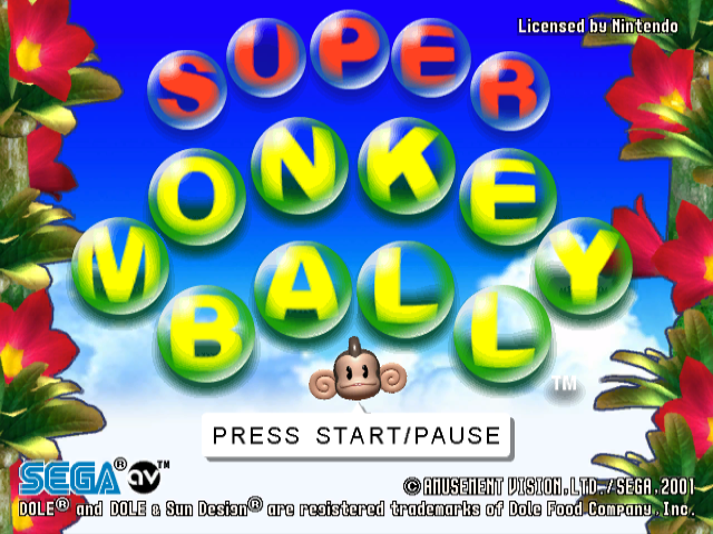 Super Monkey Ball title screen for Gamecube