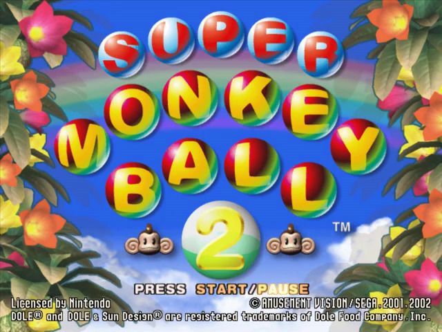 Super Monkey Ball 2 title screen for Gamecube