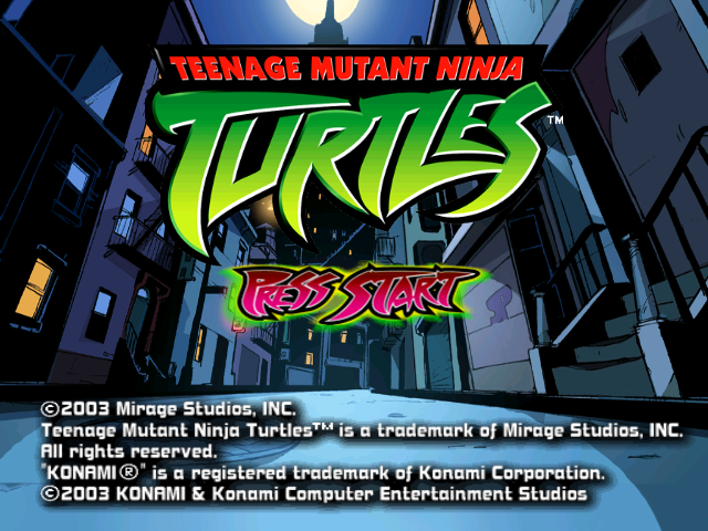 Teenage Mutant Ninja Turtles title screen for Gamecube