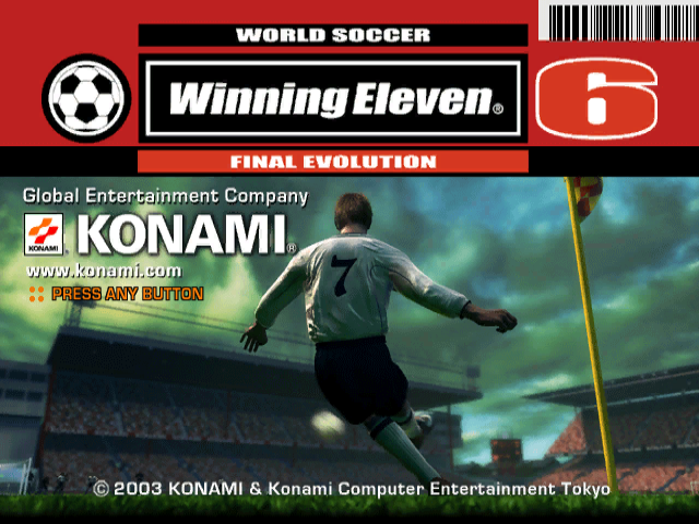 World Soccer Winning Eleven 6 Final Evolution title screen for Gamecube