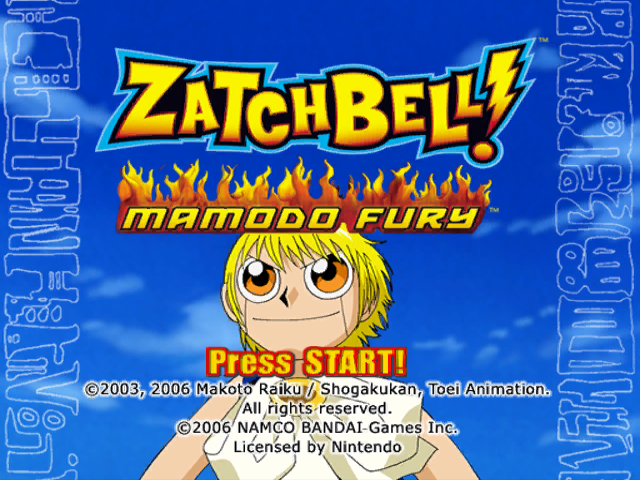 Zatch Bell Mamodo Fury title screen for Gamecube
