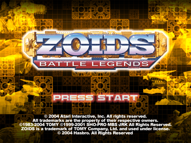 Zoids Battle Legends title screen for Gamecube