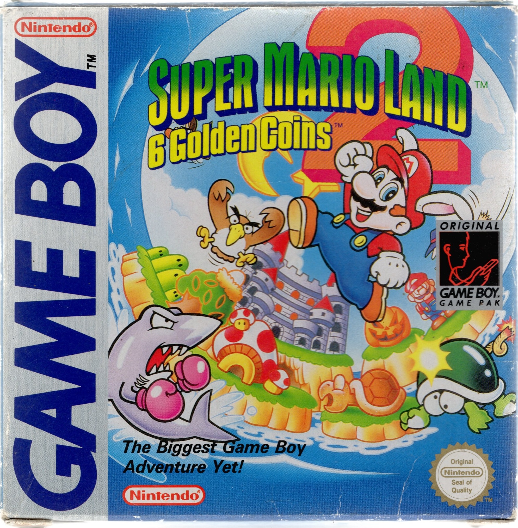 Super Mario Land 2 box art for GameBoy