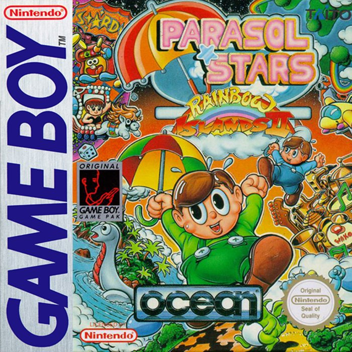 Parasol Stars: Rainbow Islands II box art for GameBoy