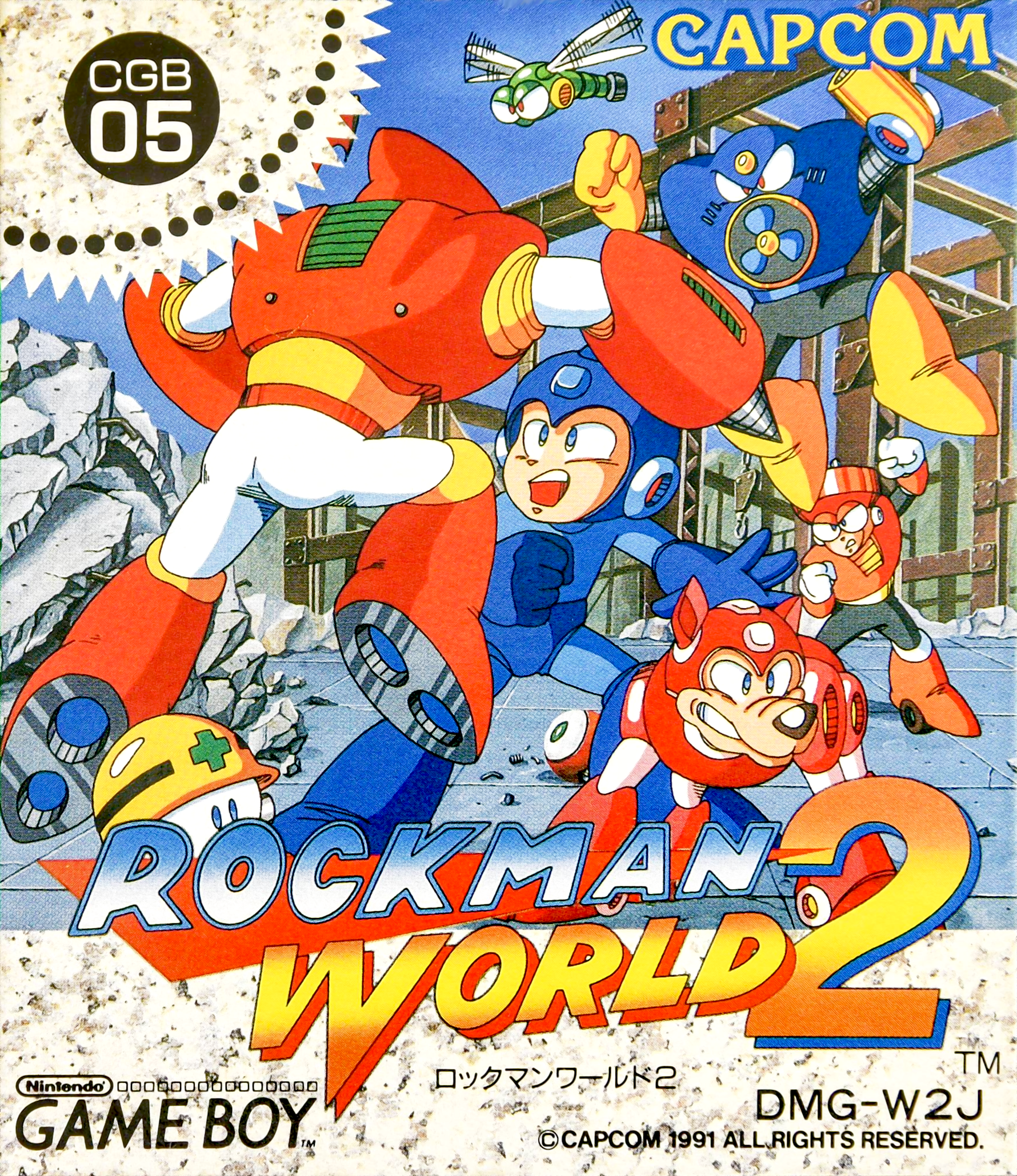 Rockman World 2 box art for GameBoy
