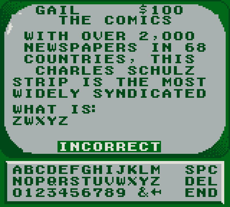 Jeopardy screenshot 3 for GameBoy