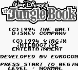 The Jungle Book title screen for GameBoy