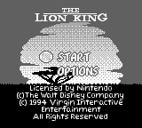 The Lion King title screen for GameBoy