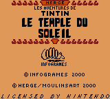 Tintin Le Temple du Soleil title screen for GameBoy