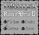 Ultima Runes of Virtue II title screen for GameBoy