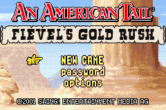 An American Tail Fievel's Gold Rush title screen for GameBoy Advance