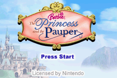 Barbie as the Princess and the Pauper title screen for GameBoy Advance