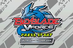 Beyblade VForce: Ultimate Blader Jam title screen for GameBoy Advance